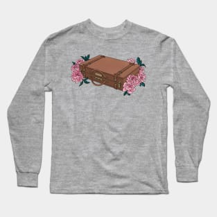 Vintage Briefcase with Soft Pink Flowers Long Sleeve T-Shirt